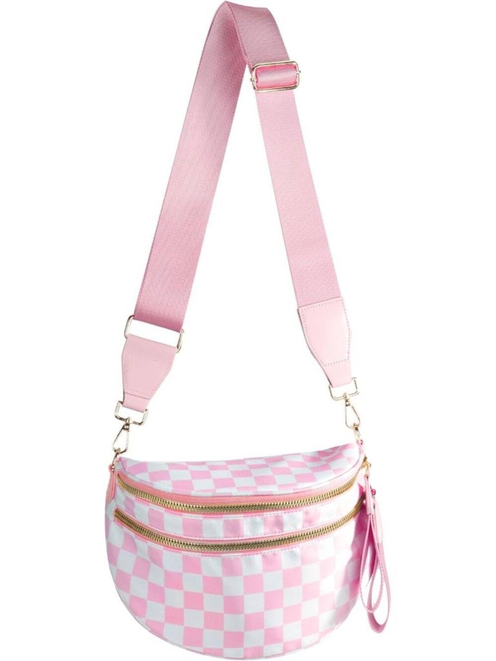 〽️Women's Pink Bum Travel Purse Checkered Nylon Spacious Large Crossbody Bags